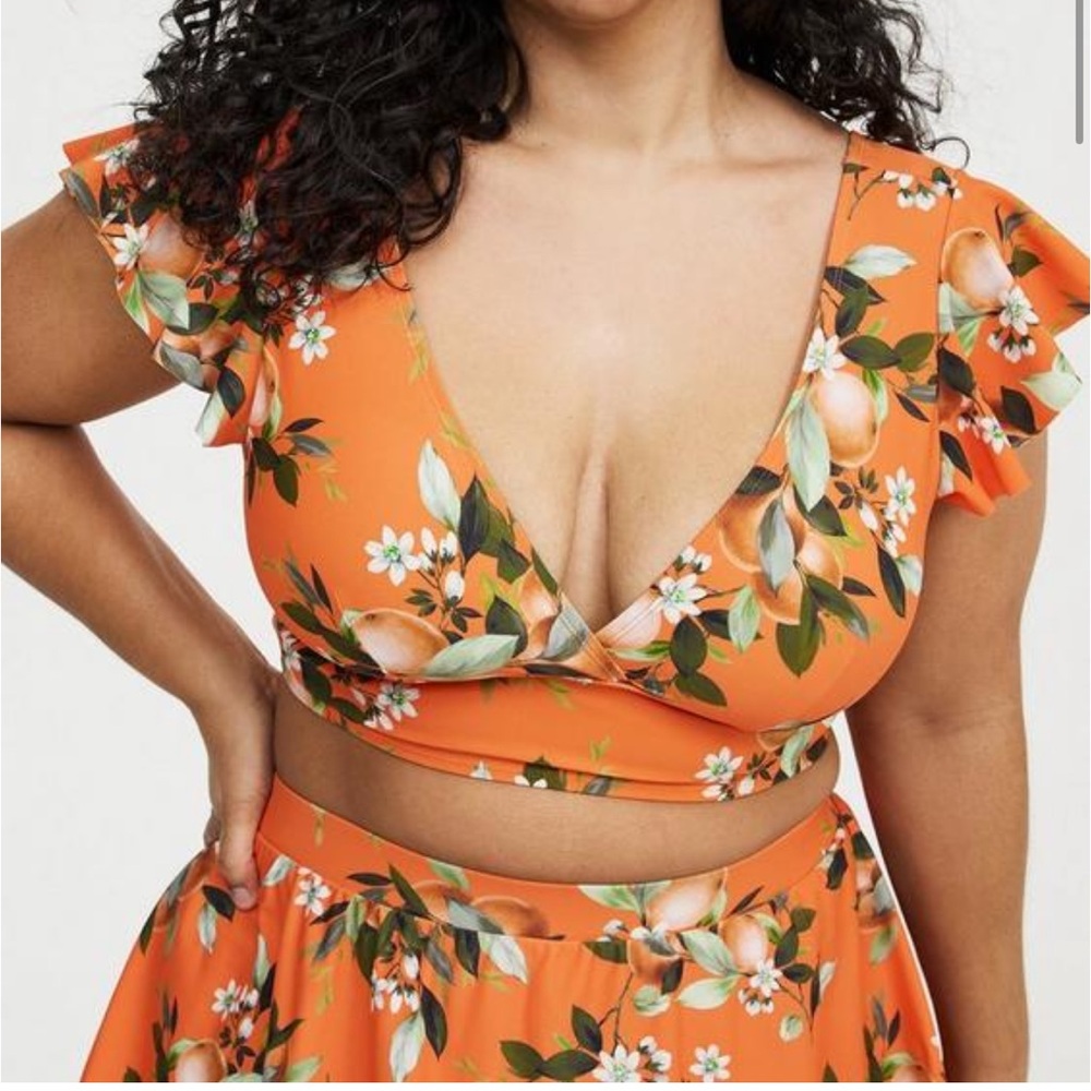 Orange Floral V-Neck Crop Top